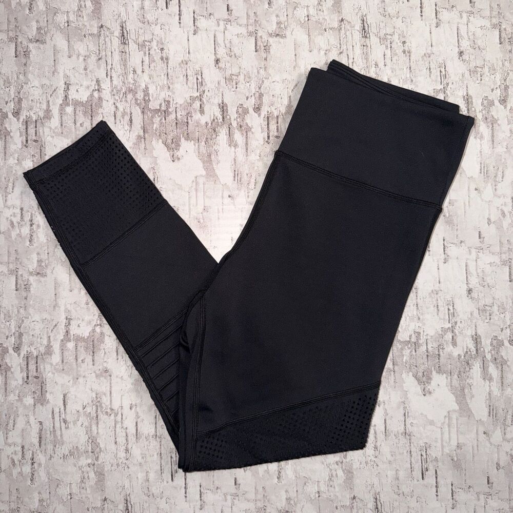 Zyia Leggings Womens 8-10 Black Mesh Ribbed Panel High Waisted Pull On Stretch